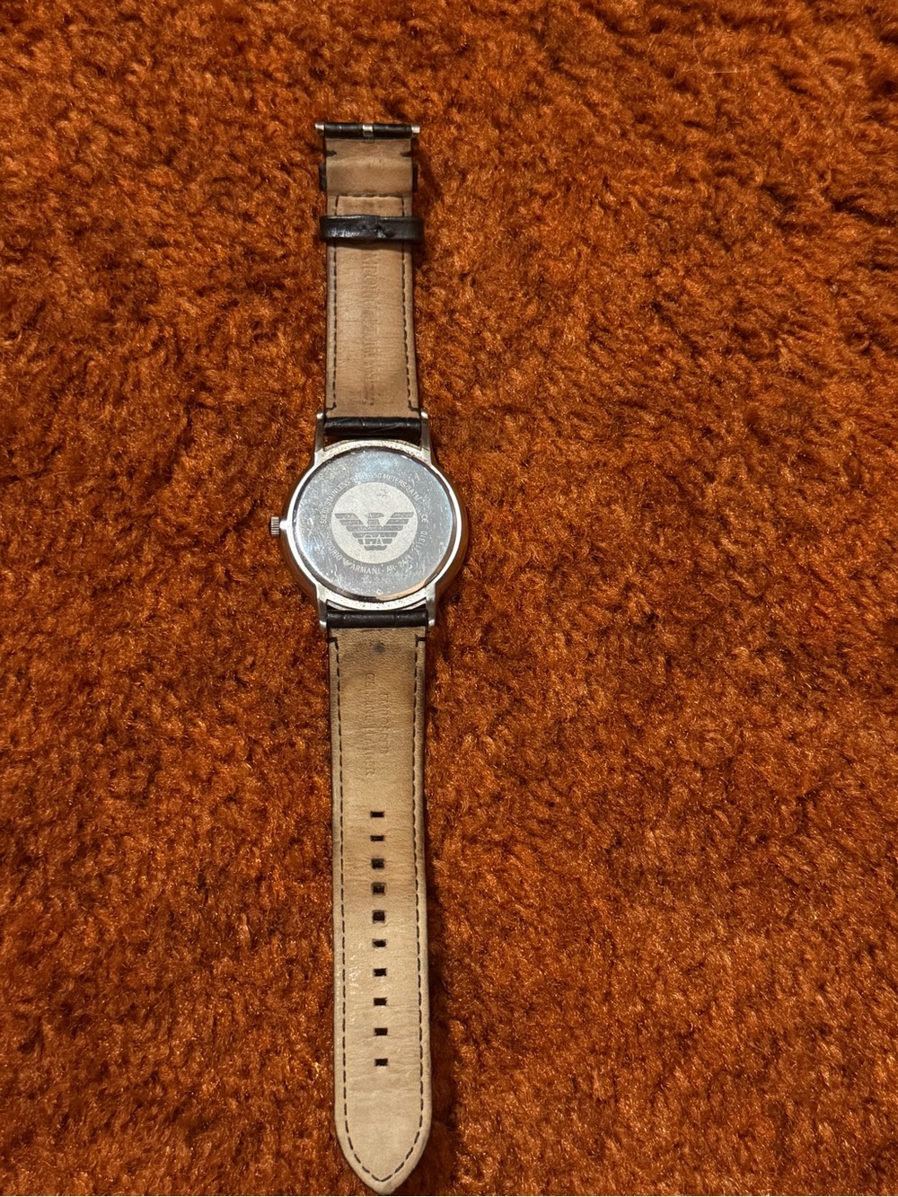 Emporio Armani Black Dial Silver-Tone Case Leather Strap Watch - Picture 4 of 4